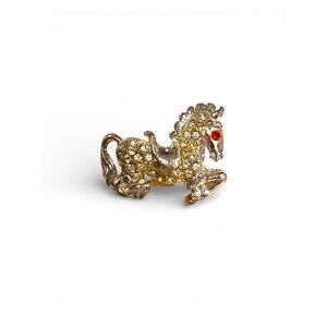VintageGold Tone Rhinestone Prancing Horse Brooch Pin Red Gem Eye